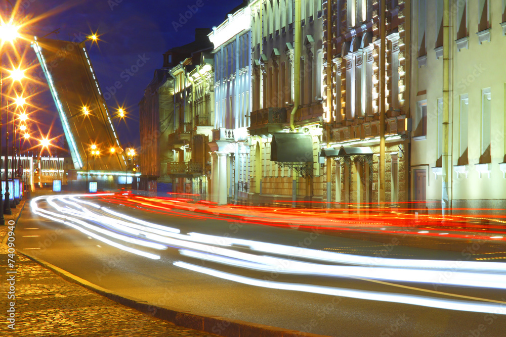 Obraz premium Night view of St Petersburg.Dvortsovaya Embankment .