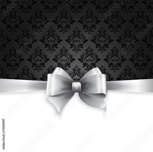 Invitation card with Silver holiday ribbon on vintage background