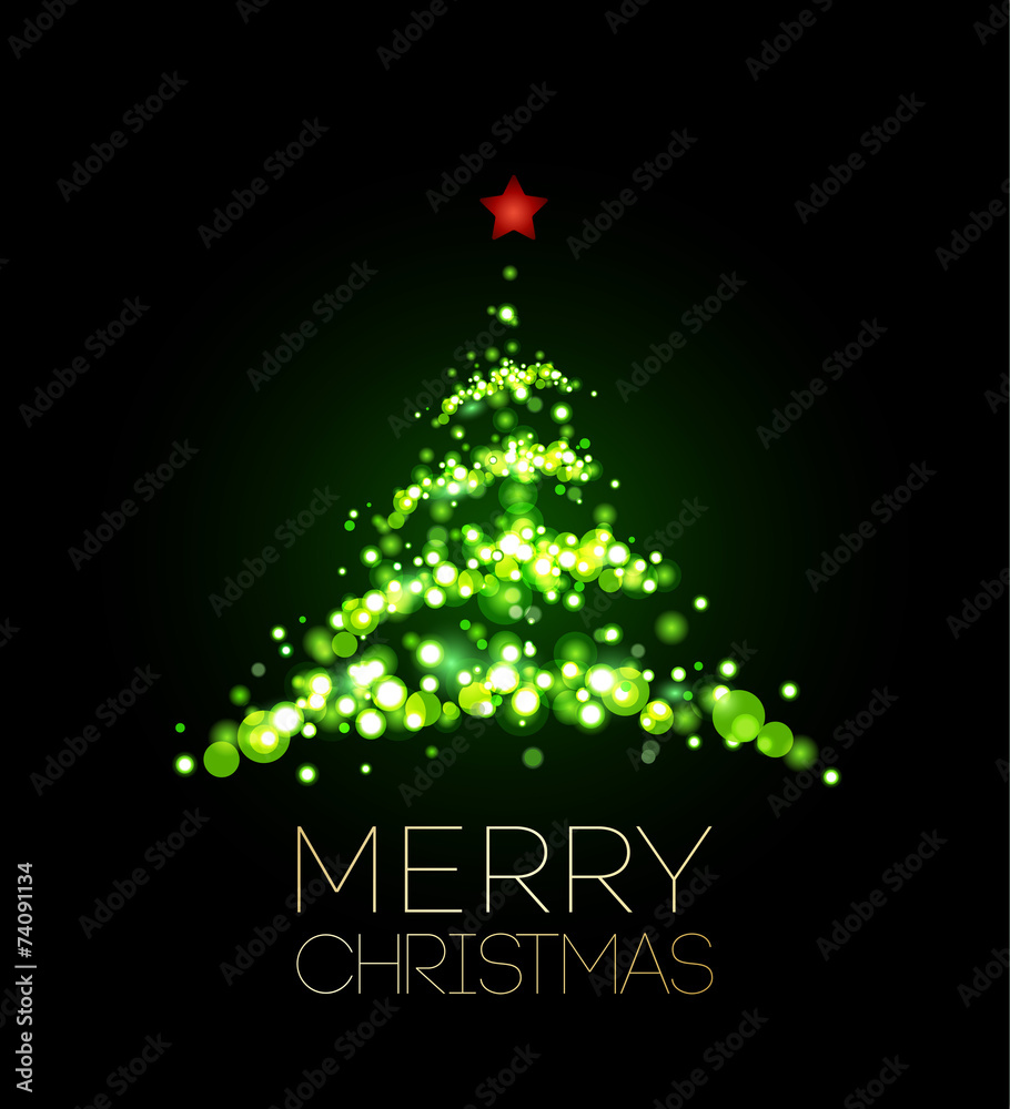 Shiny Christmas tree in black poster Shiny Christmas tree in black poster