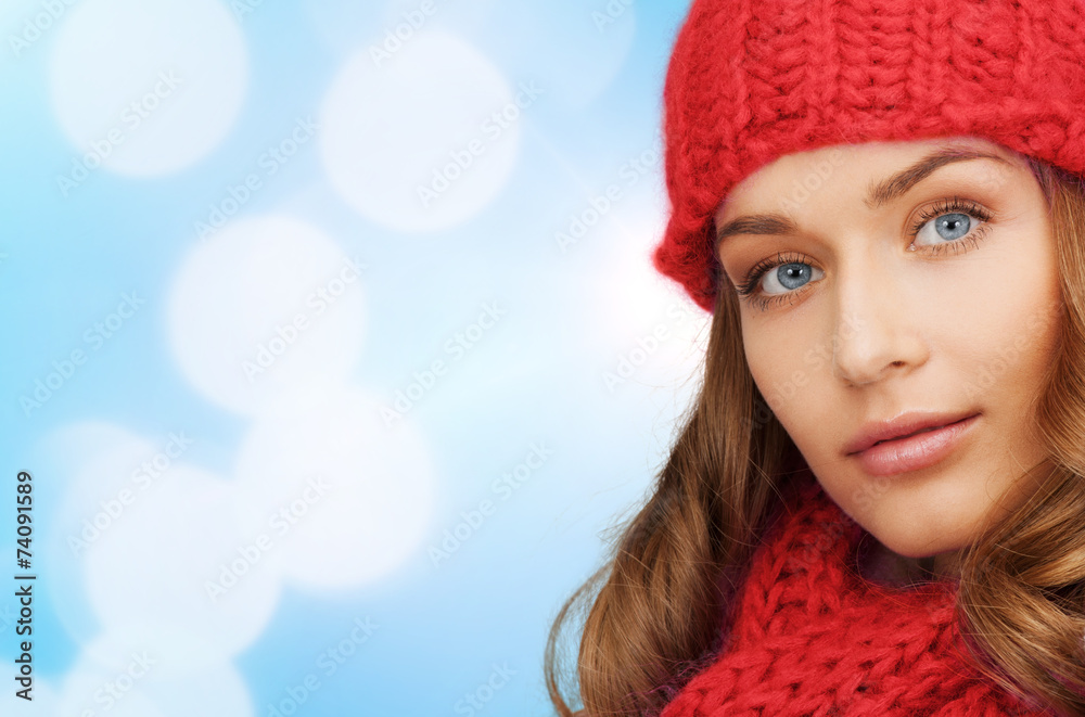 close up of young woman in winter clothes close up of young woman in winter clothes