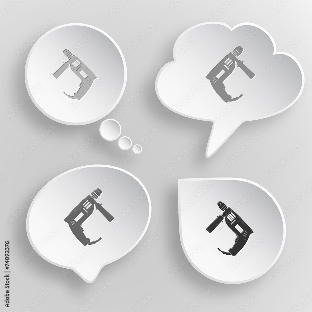 Electric drill. White flat vector buttons on gray background. Electric drill. White flat vector buttons on gray background.