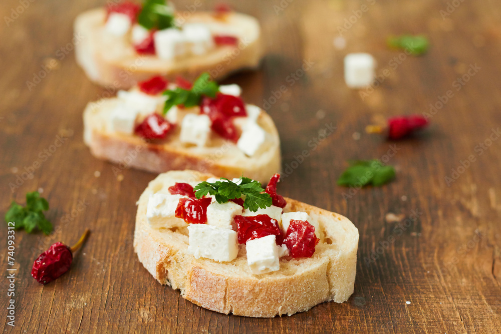 Bruschetta with sun dried tomatoes and feta Bruschetta with sun dried tomatoes and feta