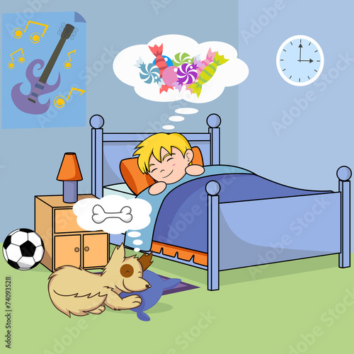 Sleeping child, bedtime, sweet dreams, vector illustration