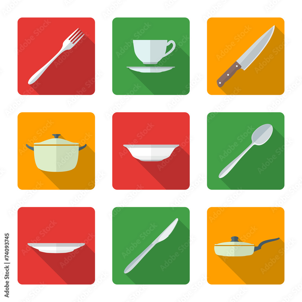 vector various flat style dinnerwarwe icons with shadow vector various flat style dinnerwarwe icons with shadow