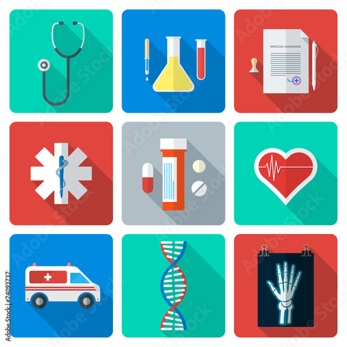 vector various color flat style medical icons with shadow
