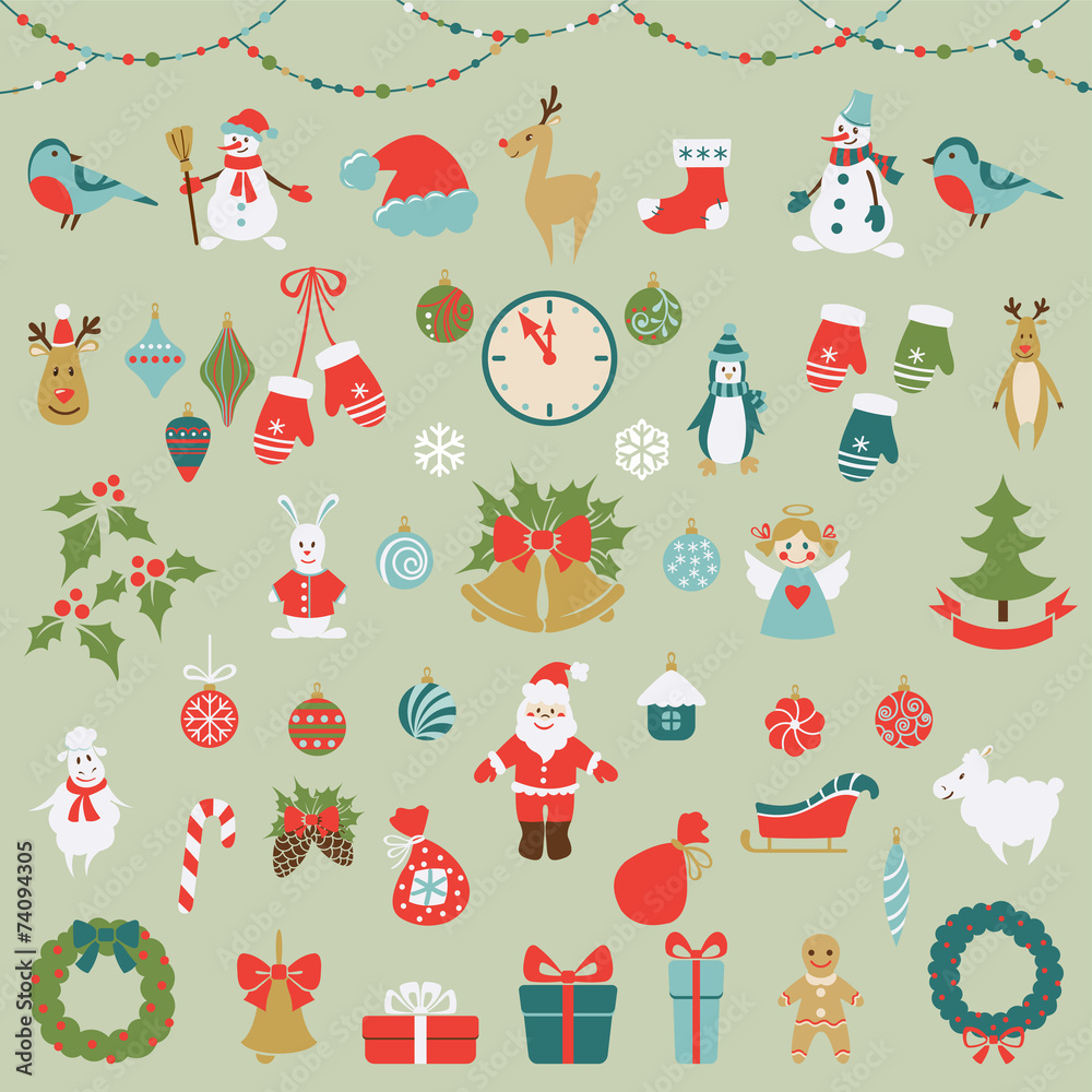Set of Christmas flat graphic elements Set of Christmas flat graphic elements