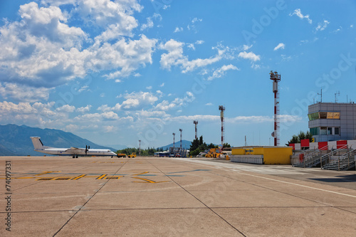 Aircraft parked on the runway on Dubrovnik Airport, Croatia