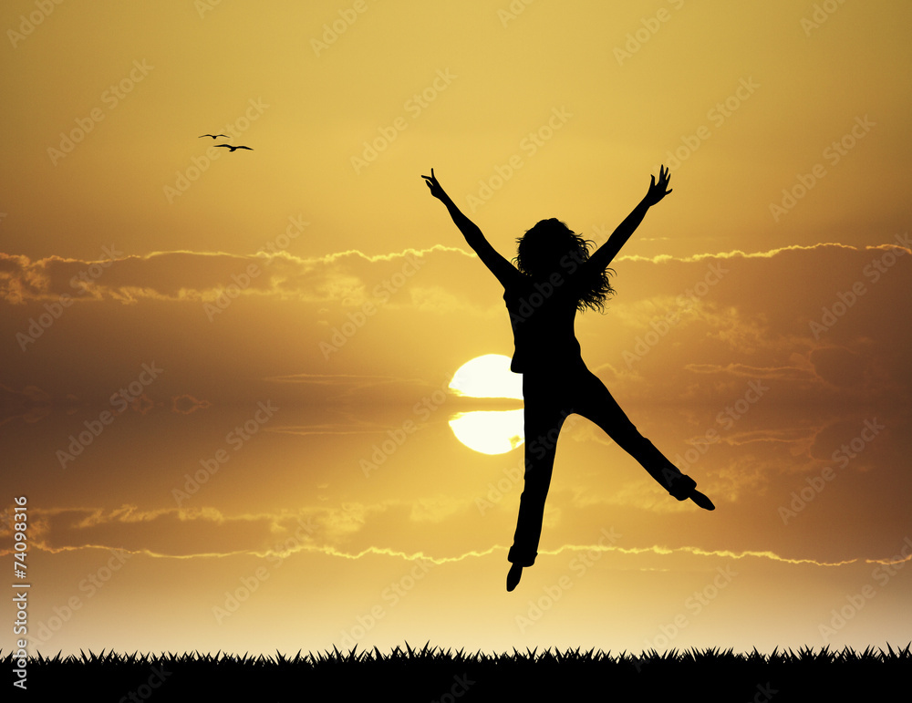 Happy girl jumpig at sunset Happy girl jumpig at sunset