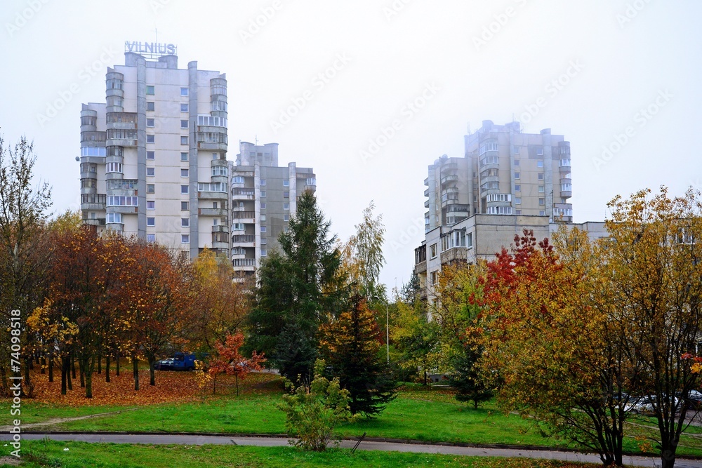 Fototapeta premium Vilnius city Seskine district at autumn time