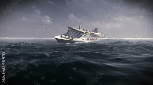 Transatlantic sinking in a storm. Sinking ship in a storm