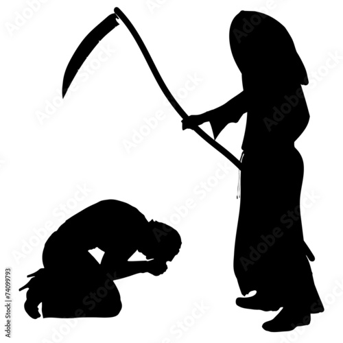 Vector silhouette of a woman with the Grim Reaper.