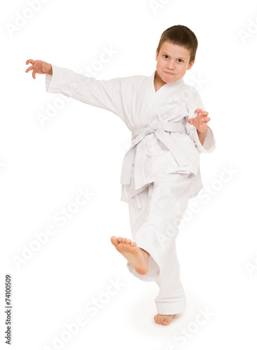 boy in white kimono posing