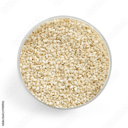 sesame seeds in a glass jar from above