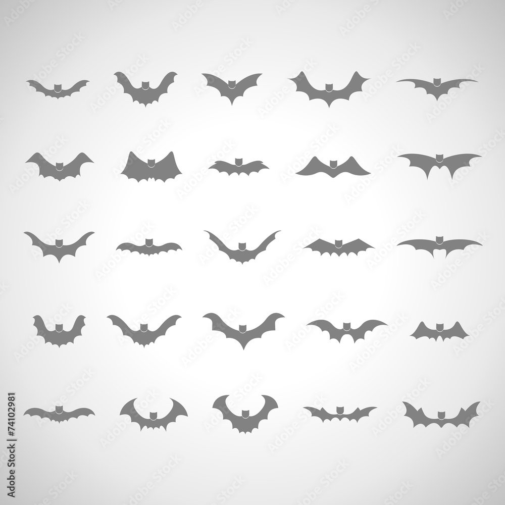 Bat Set - Isolated On Gray Background Bat Set - Isolated On Gray Background