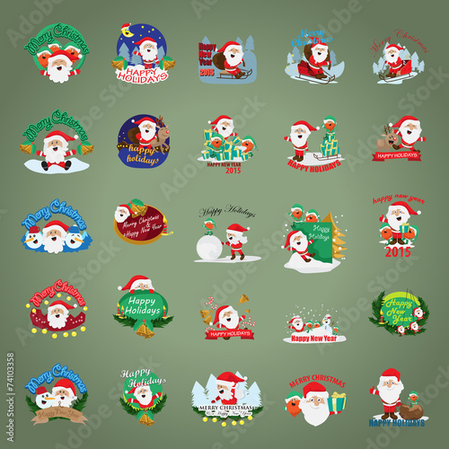 Christmas And Holidays Icons Set - Isolated On Green