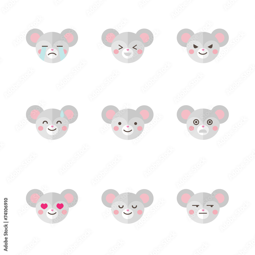 Vector minimalistic flat mouse emotions icon set Vector minimalistic flat mouse emotions icon set