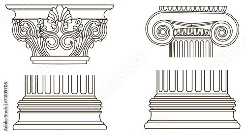 Set of old-style greece pillar column parts