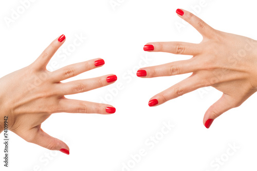 Woman with beautiful manicured red fingernails