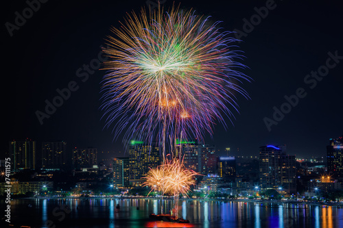 Fireworks new year celebration at Pattaya beach © anekoho