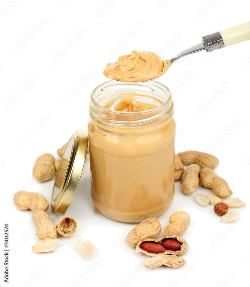 Creamy peanut butter in jar, isolated on white Creamy peanut butter in jar, isolated on white