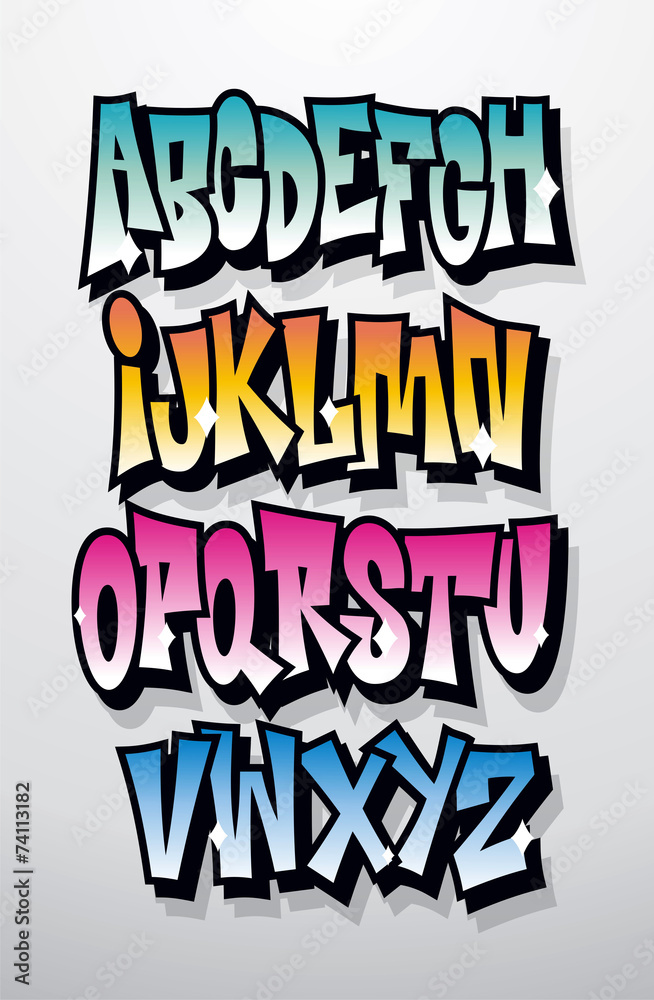 Graffiti cartoon comic doodle font alphabet. Vector เวกเตอร์สต็อก ...