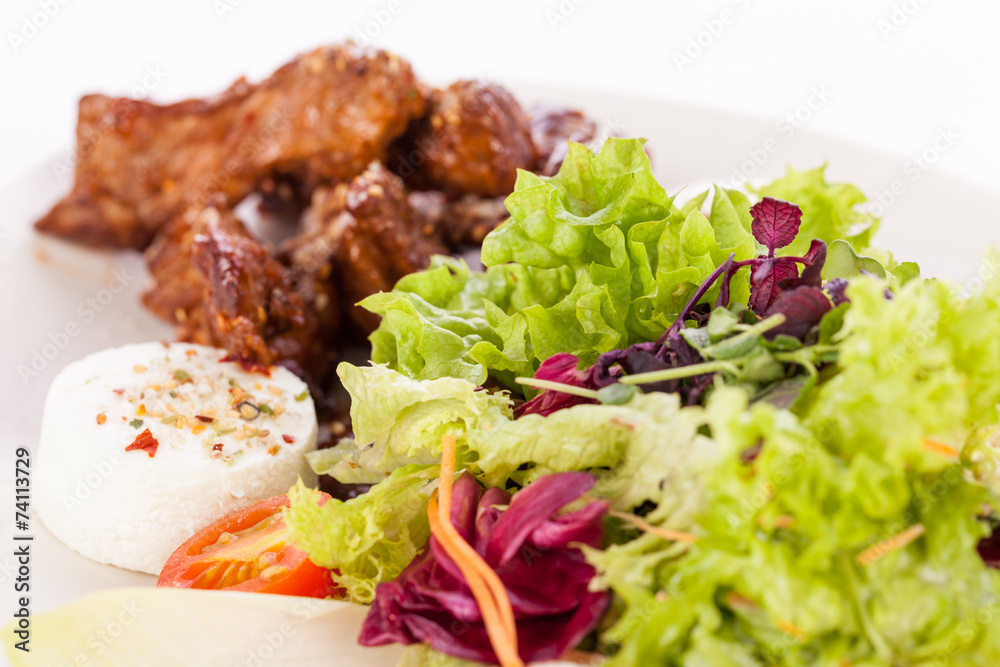 grilled beef stripes fresh salad and goat cheese grilled beef stripes fresh salad and goat cheese