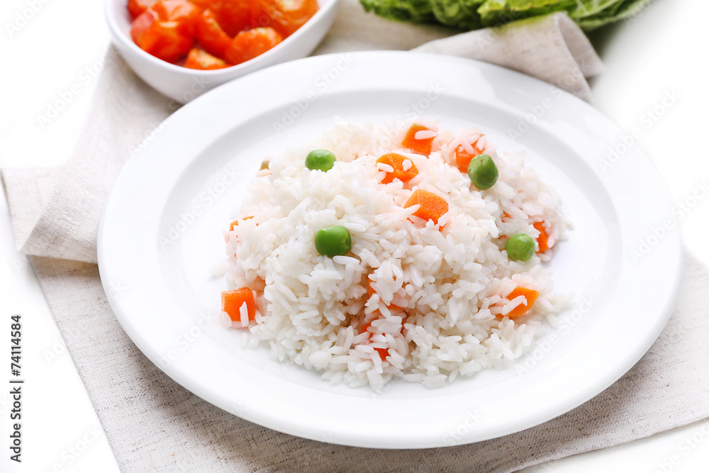 Vegetable rice served on table, close-up Vegetable rice served on table, close-up