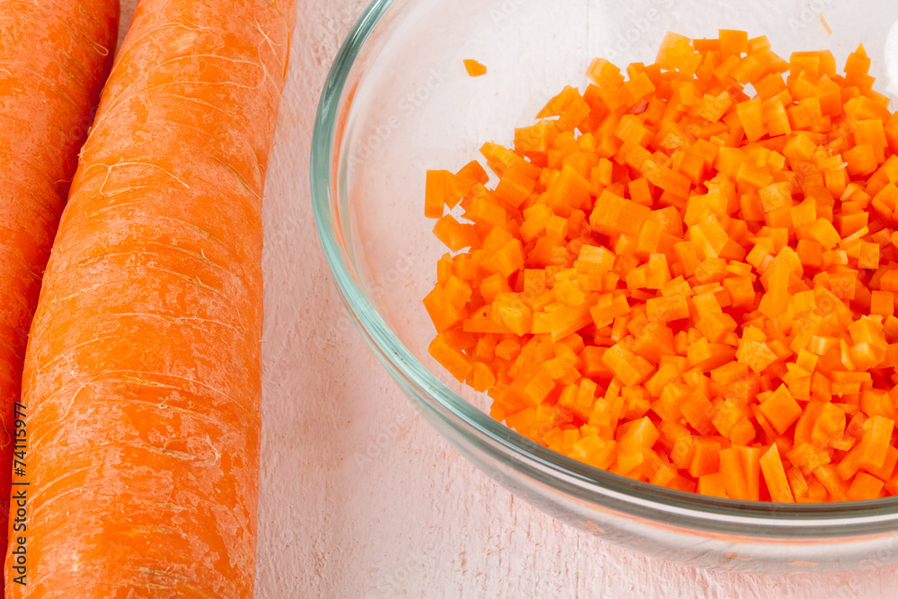 Finely diced fresh carrots Finely diced fresh carrots