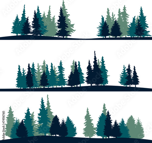 set of different landscape with fir-trees