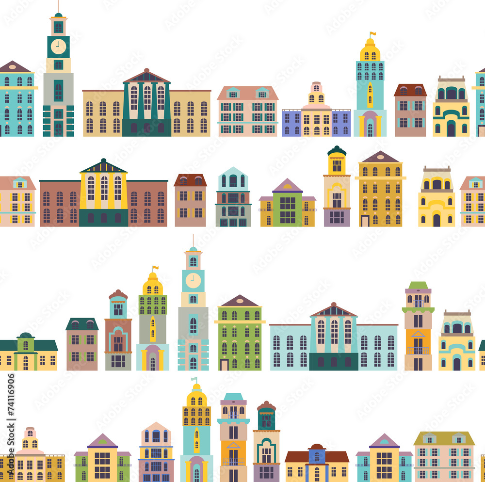 seamless pattern with cartoon buildings