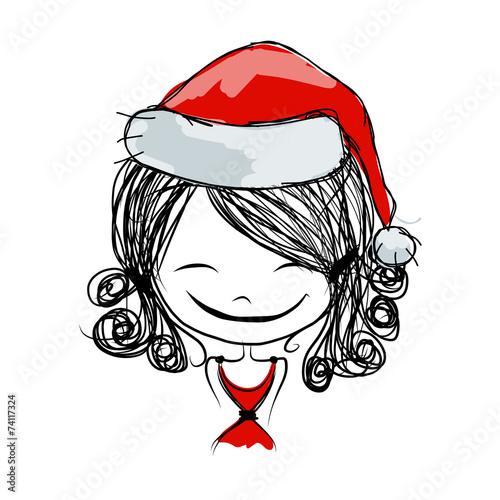 Santa girl portrait, sketch for your design