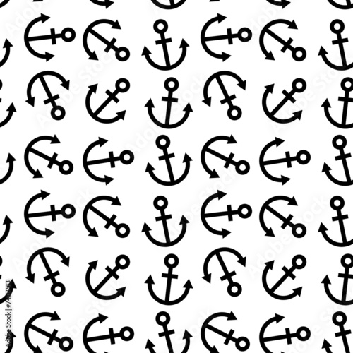 Seamless background sea anchors black and white