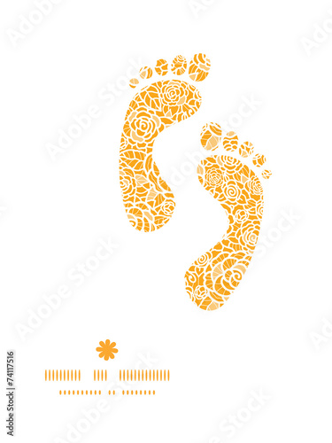 Vector golden lace roses footprints silhouettes pattern frame