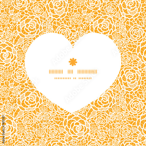 Vector golden lace roses heart silhouette pattern frame