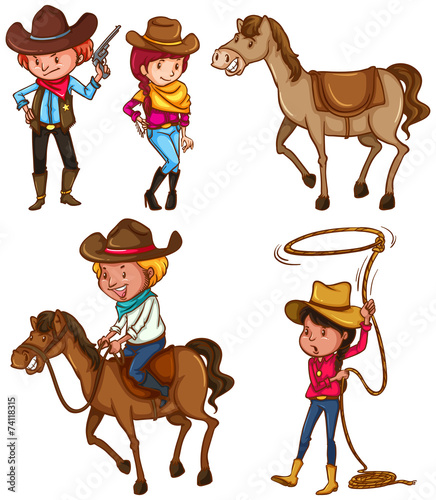 Male and female cowboys