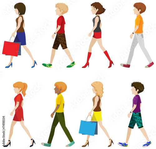 Fashionable people walking without faces