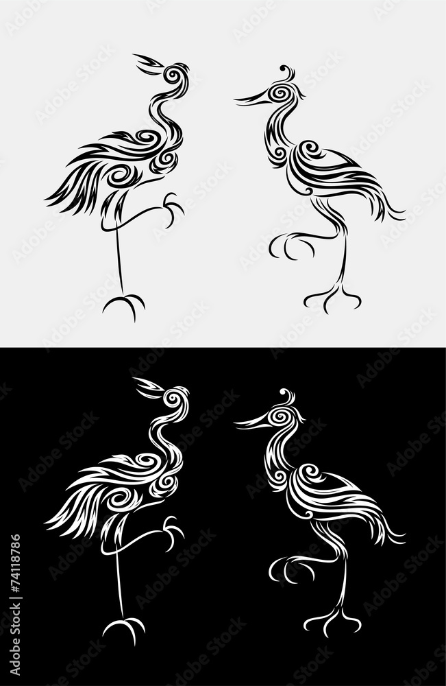Naklejka premium Heron set ornament, art vector