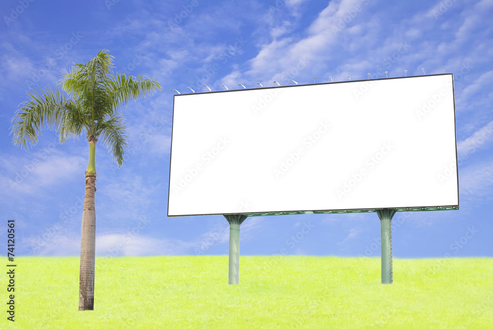 Blank billboard against blue sky for advertisement Blank billboard against blue sky for advertisement
