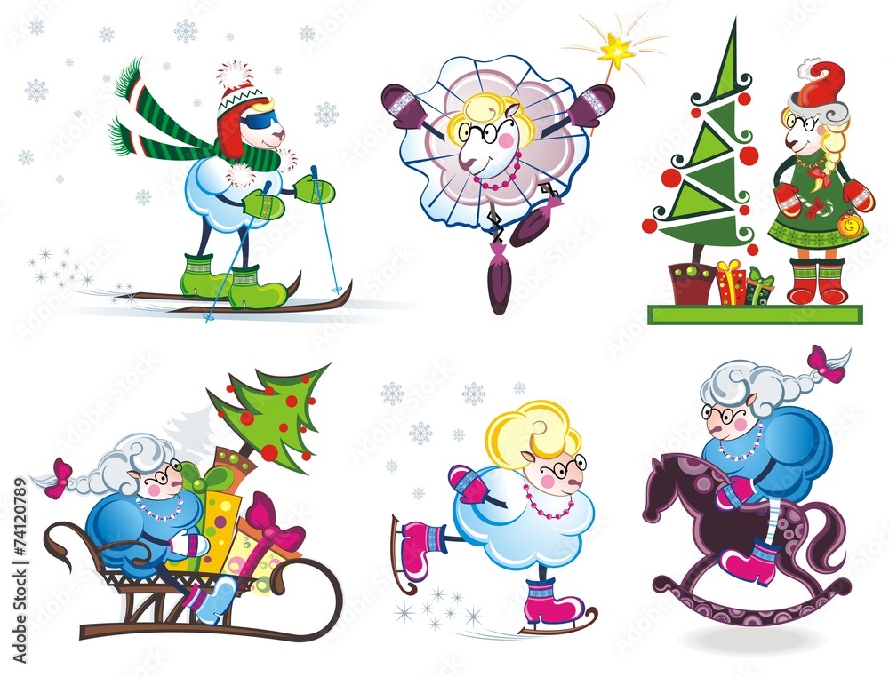 Fototapeta premium Set of christmas cute sheep
