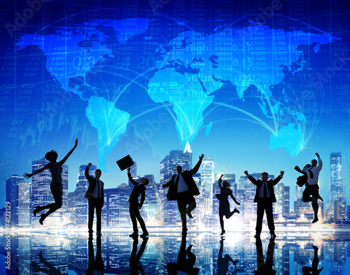 Silhouette People Global Business Cityscape Team Concept