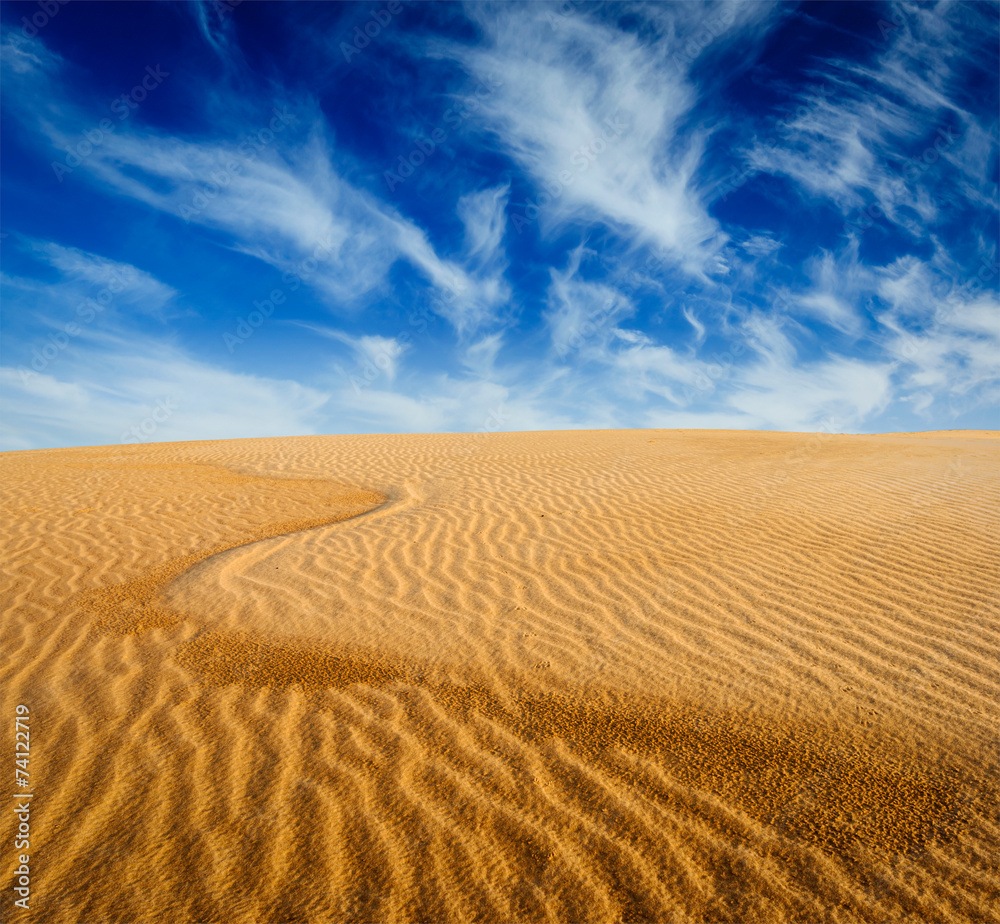 Naklejka premium Desert sand dunes on sunrise