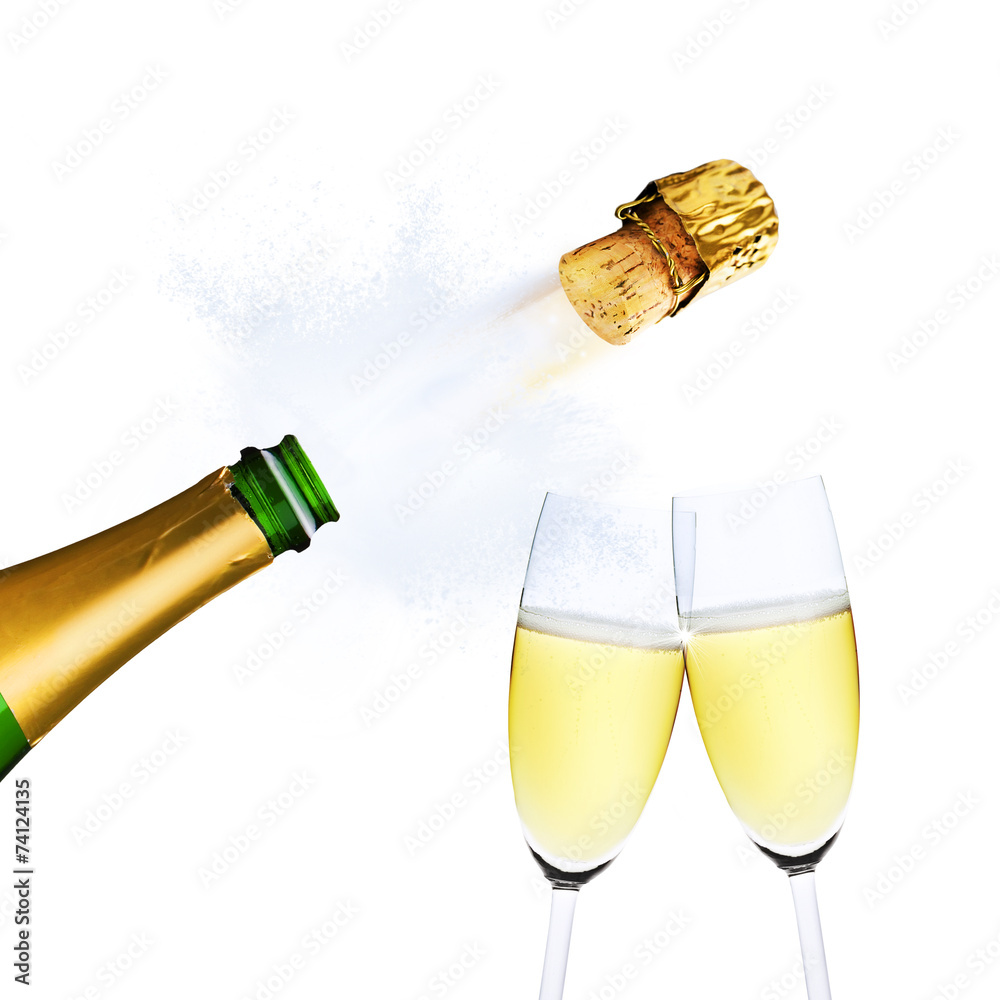 Zwei Sektgläser mit Sektflasche Stock-Foto | Adobe Stock