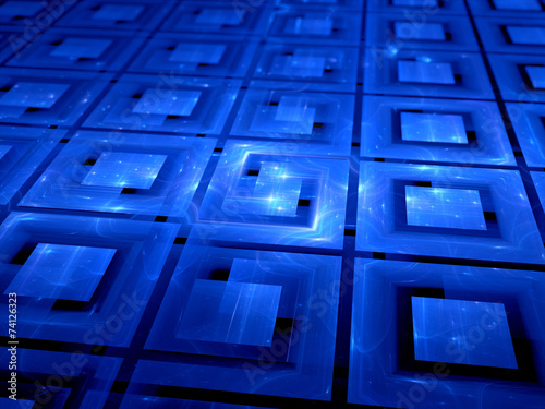 Blue glowing connected multiprocessors photo