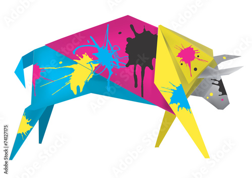 Origami bull with print colors