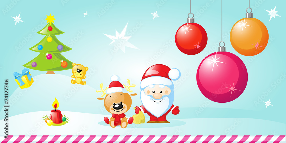 christmas design with xmas balls and Santa Claus