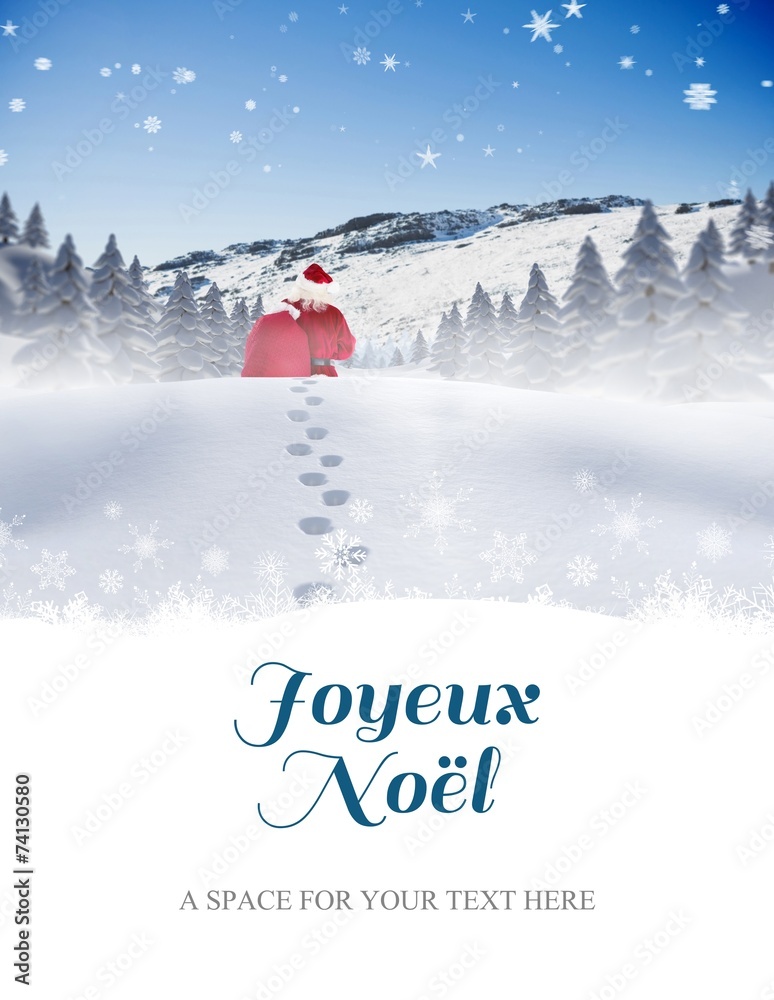 Fototapeta premium Composite image of santa delivery presents to village