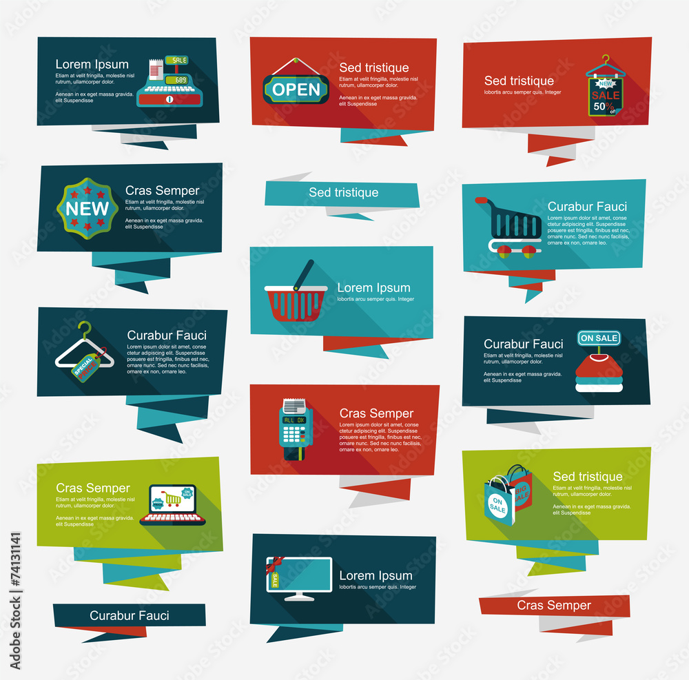 shopping banner flat design background set, eps10 shopping banner flat design background set, eps10