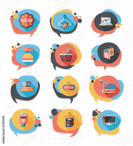 shopping speech bubble flat design background set, eps10