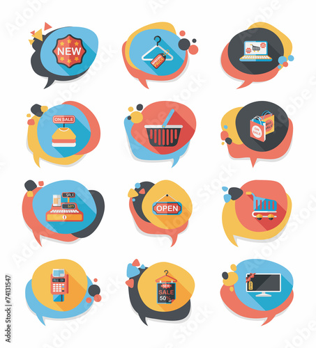 shopping speech bubble flat design background set, eps10