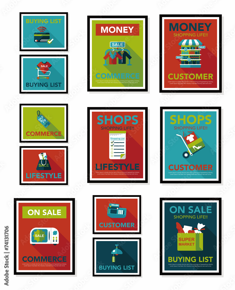 shopping poster banner flat design background set, eps10 shopping poster banner flat design background set, eps10